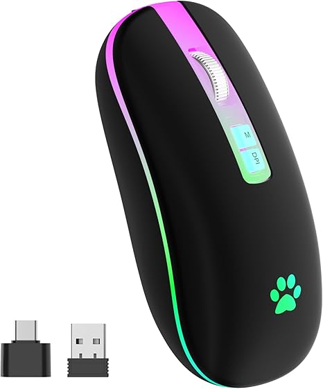 Uiosmuph LED Wireless Mouse, G12 Slim Rechargeable Silent Mouse, 2.4G Portable USB